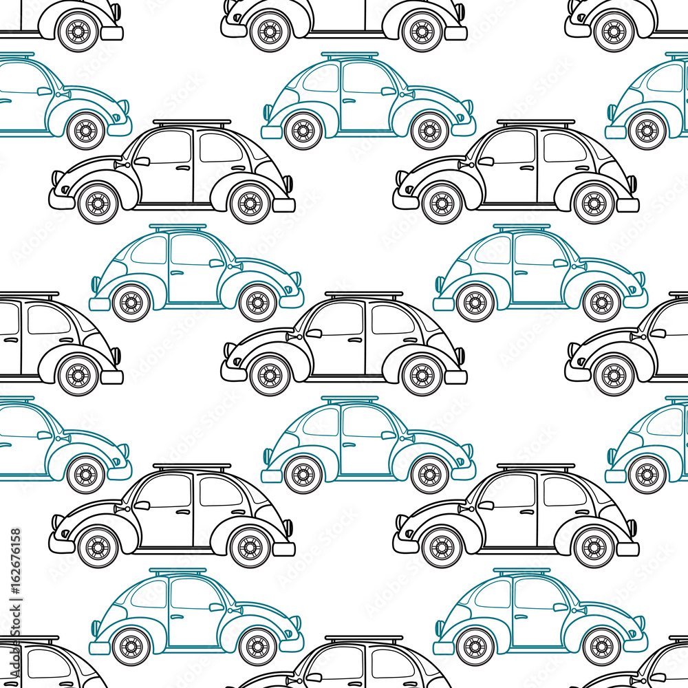 Cartoon retro car seamless pattern. Vector illustration.