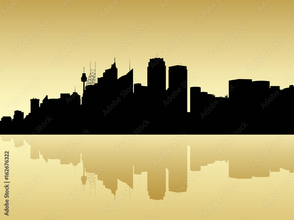 Skyline silhouette of the city of Sydney, New South Wales, Australia,