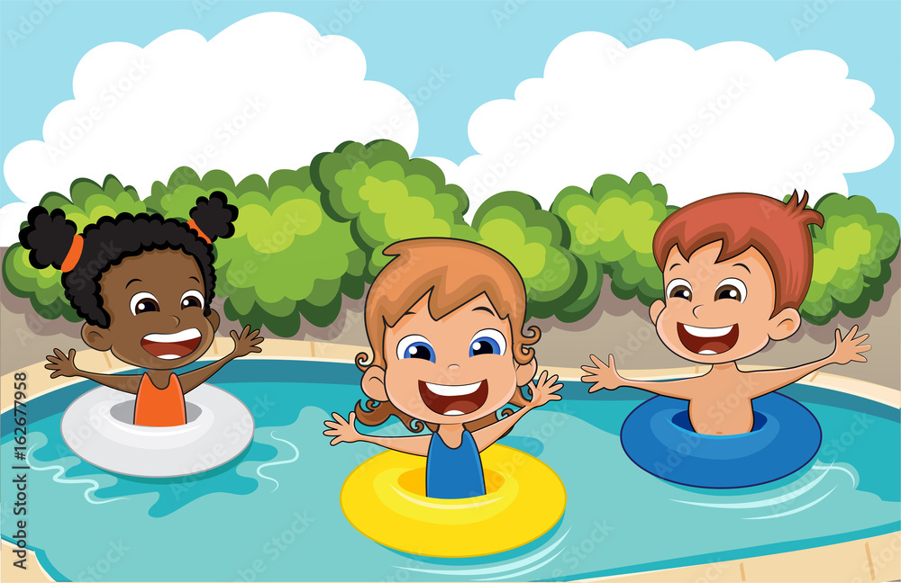 Swimming Clipart-kids enjoying playing inside swimming pool clipart