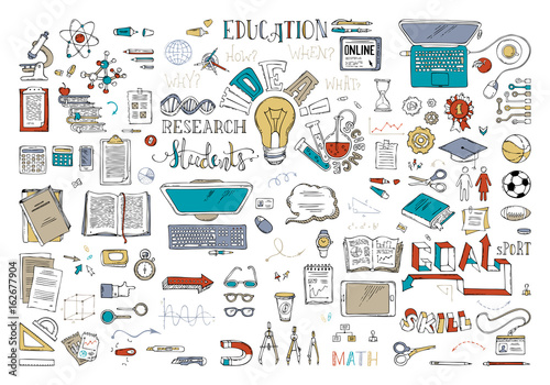 Vector set of education elements and icons.