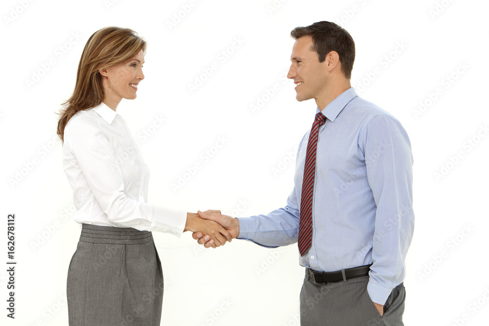 Business partners hanshake with a woman and a businessman Business partners hanshake with a woman and a businessman