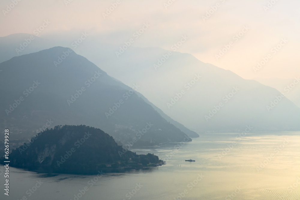 Foggy hills around Bellagio, Lago di Como