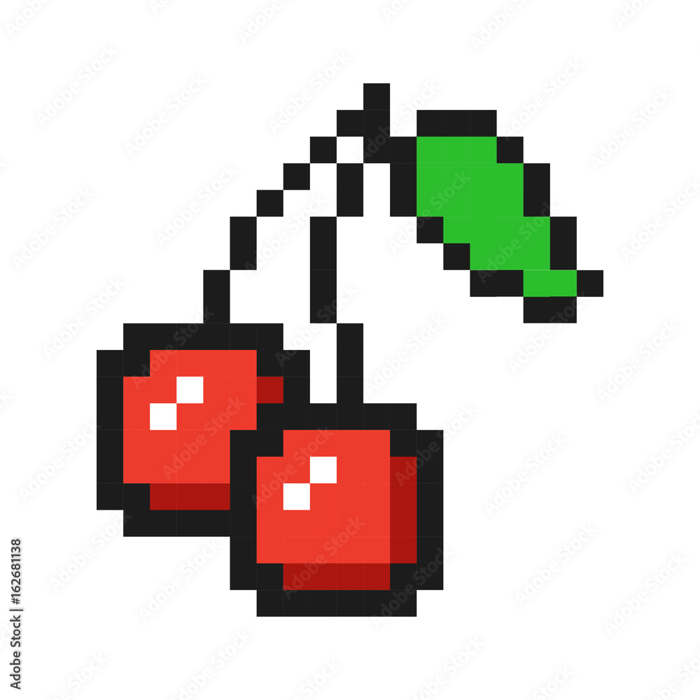 Pixel art cherry icon game fruit Pixel art cherry icon game fruit