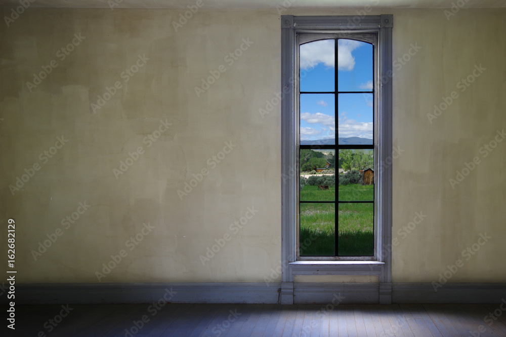 Rustic window from the inside looking out Rustic window from the inside looking out