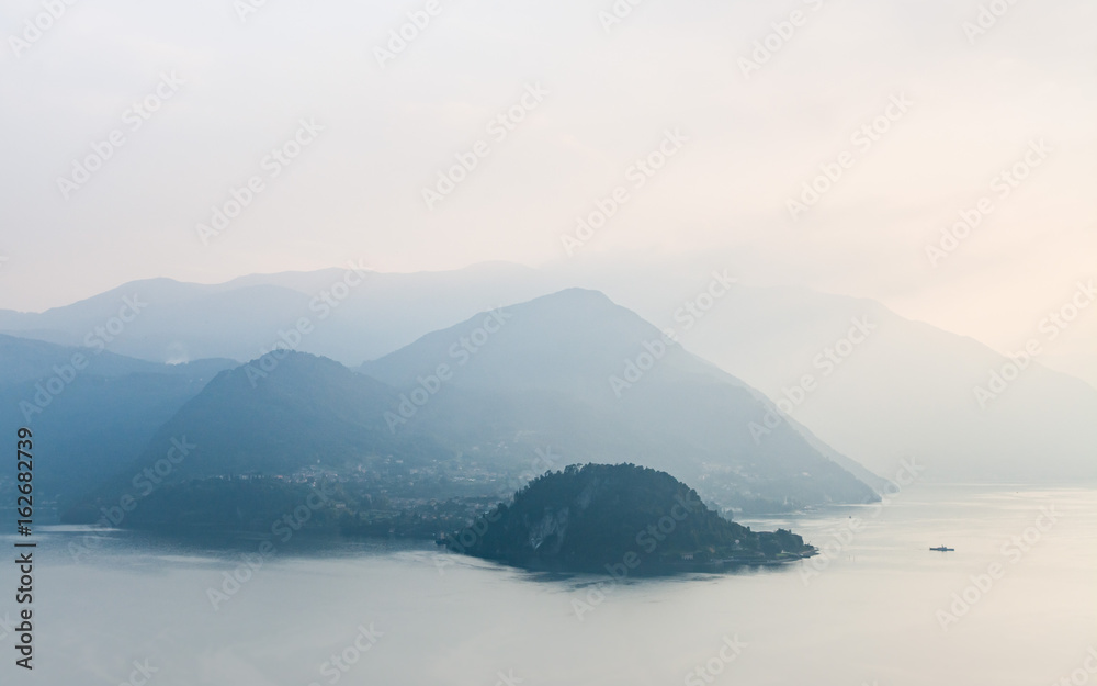 Foggy hills around Bellagio, Lago di Como