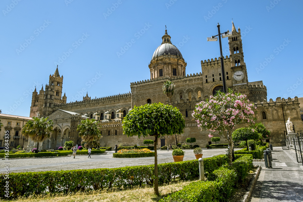 View of the historic centre and Cathedral  in Palermo. Sicily
