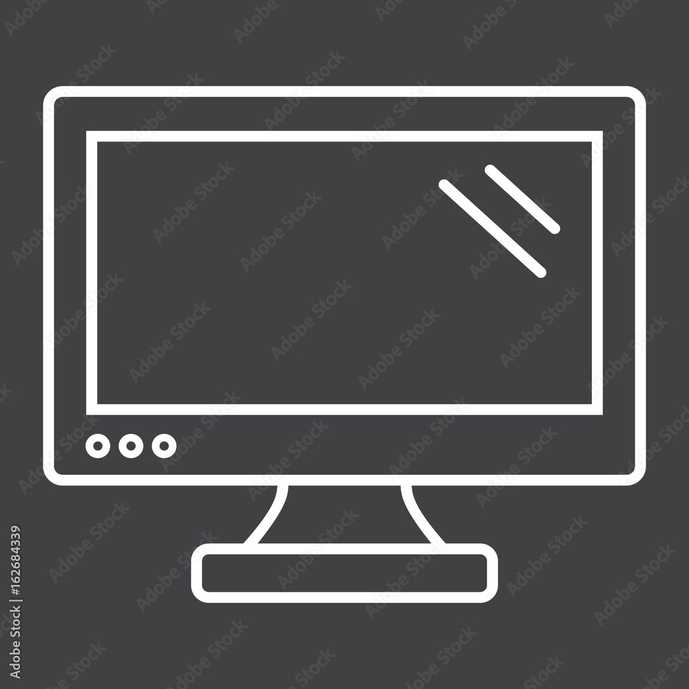 Computer monitor line icon, screen and device, vector graphics, a linear pattern on a black background, eps 10. Computer monitor line icon, screen and device, vector graphics, a linear pattern on a black background, eps 10.