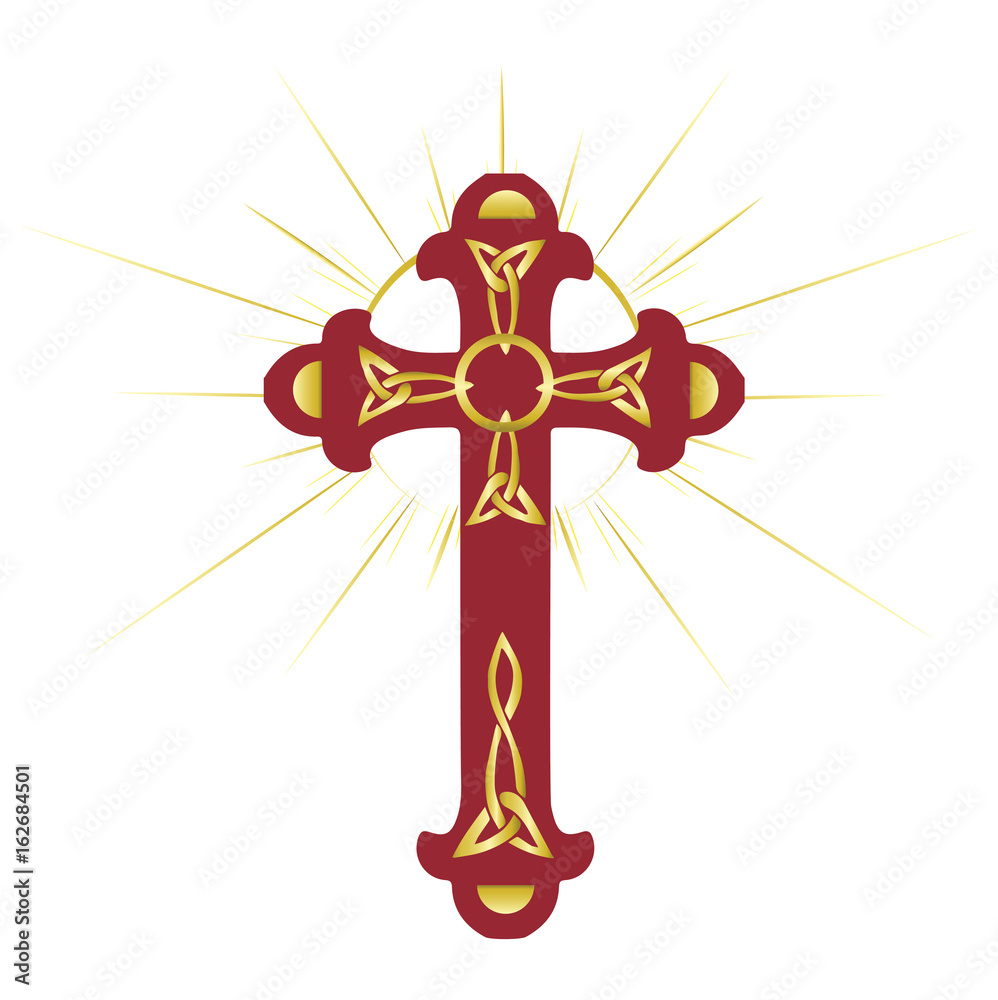 Red and gold cross, crucifix. Christian symbol of faith. Red and gold cross, crucifix. Christian symbol of faith.