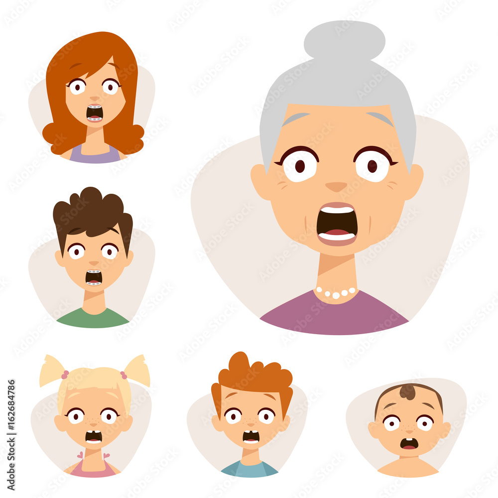Vector set beautiful emoticons face of people fear shock surprise avatars characters illustration Vector set beautiful emoticons face of people fear shock surprise avatars characters illustration