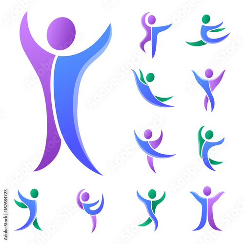 Silhouette abstract people performance character logo human figure pose vector illustration.