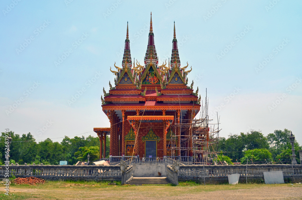 Fototapeta premium Cambodia buddhist temple on reconstruction in Lumbini, Nepal - birthplace of Buddha.