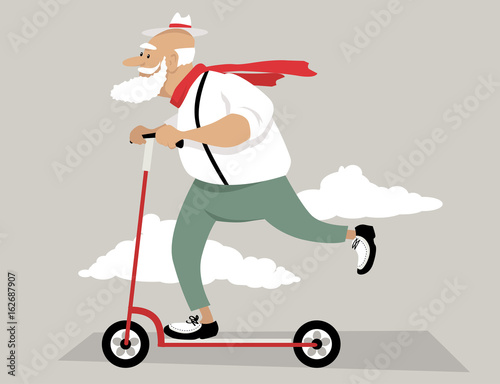 Senior man riding a kick scooter, EPS 8 vector illustration, no transparencies