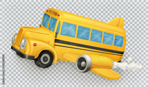School bus, airplane. 3d vector icon