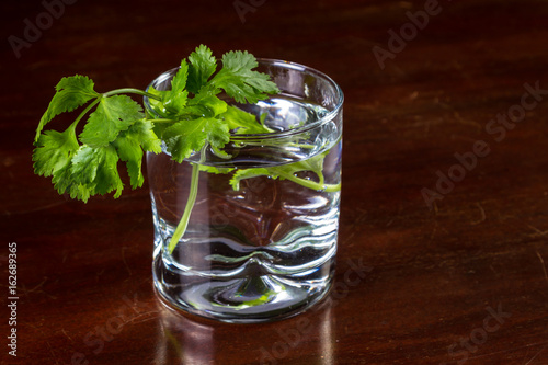 fresh cilantro in a glass of water