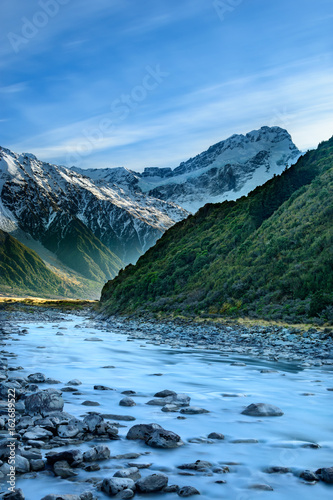 View of a river and mountains at Aoraki Mt cook national park