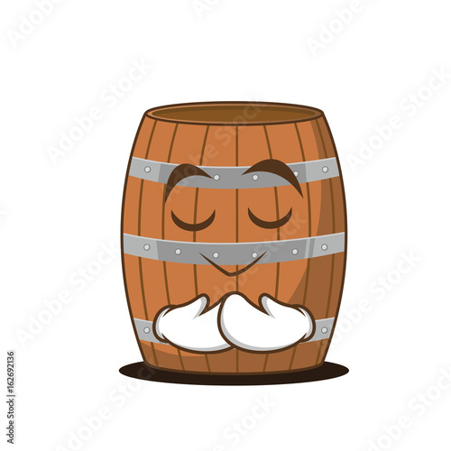 Praying barrel character cartoon style