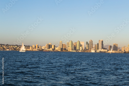 San Diego bay Downtown view. California. Ocean and sailboat