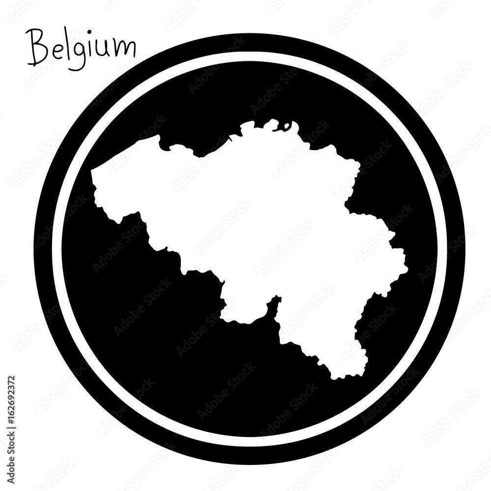 vector illustration white map of belgium on black circle, isolated on ...