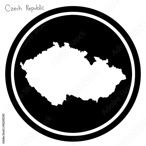 vector illustration white map of Czech Republic on black circle, isolated on white background
