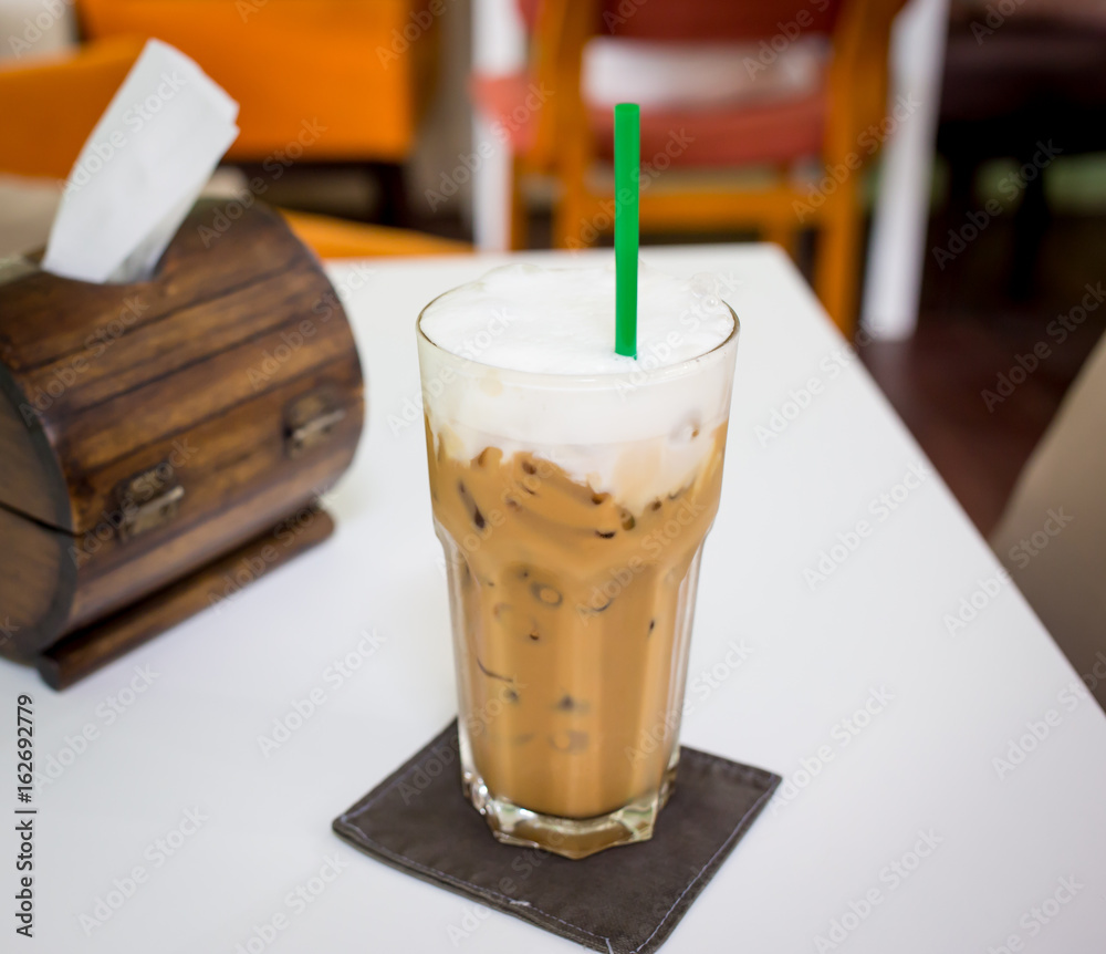 Iced Cappuccino With Straw In Plastic Cup Stock Photo, Picture and