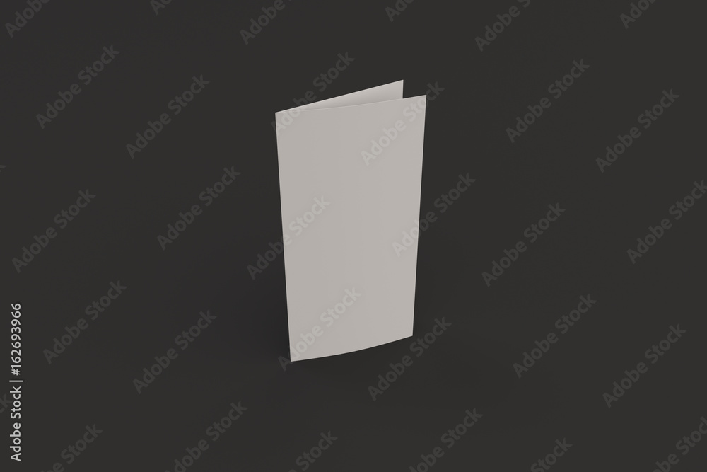 Blank white two fold brochure mockup on black background Blank white two fold brochure mockup on black background