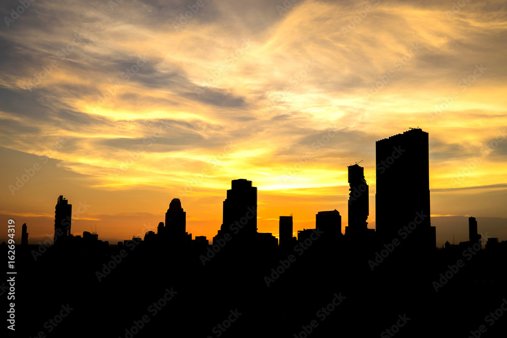 silhouette cityscape of Bangkok city at night  , landscape Thailand