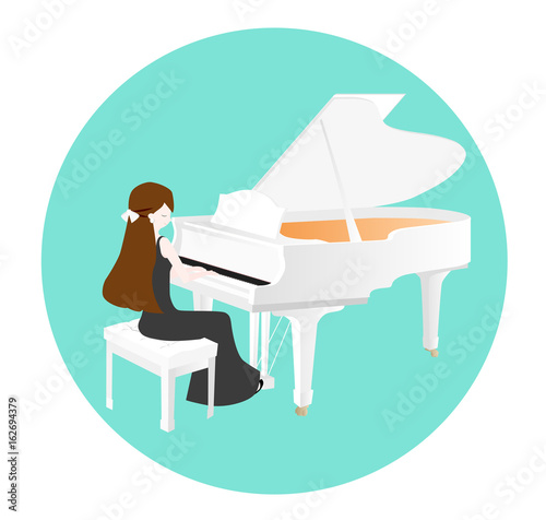 白いピアノを弾く女性のイラスト Stock ベクター Adobe Stock