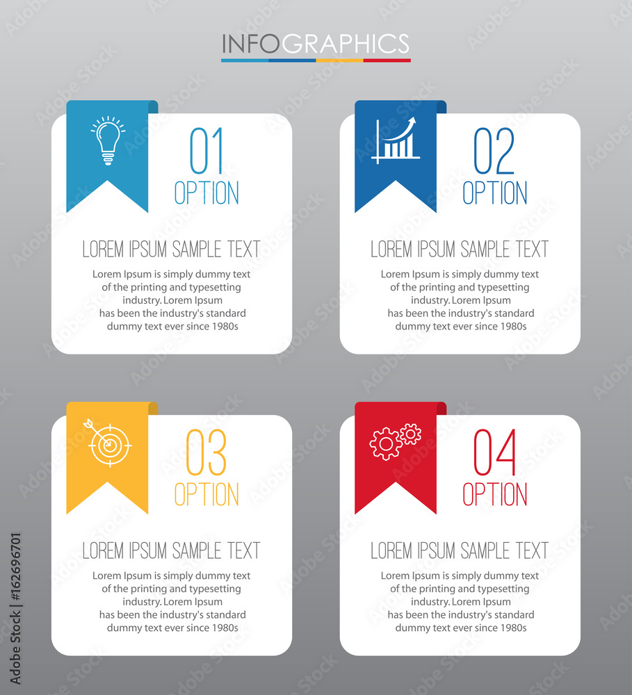 Business Info-graphic Template diagram with 4 steps multi-Color design, labels design, Vector info-graphic element, Flat style vector illustration EPS 10.