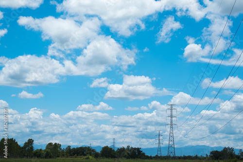 Electric pole ,Blue sky and cloud for backdrop