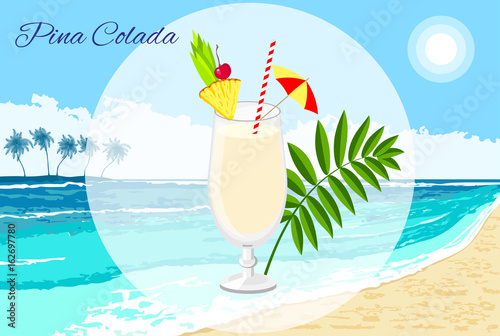 Pina Colada cocktail  on the seaside background