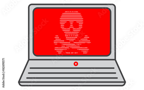 Virus attack on laptop screen, vector illustration.