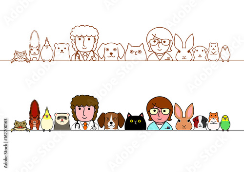 veterinarians and pets animals border set