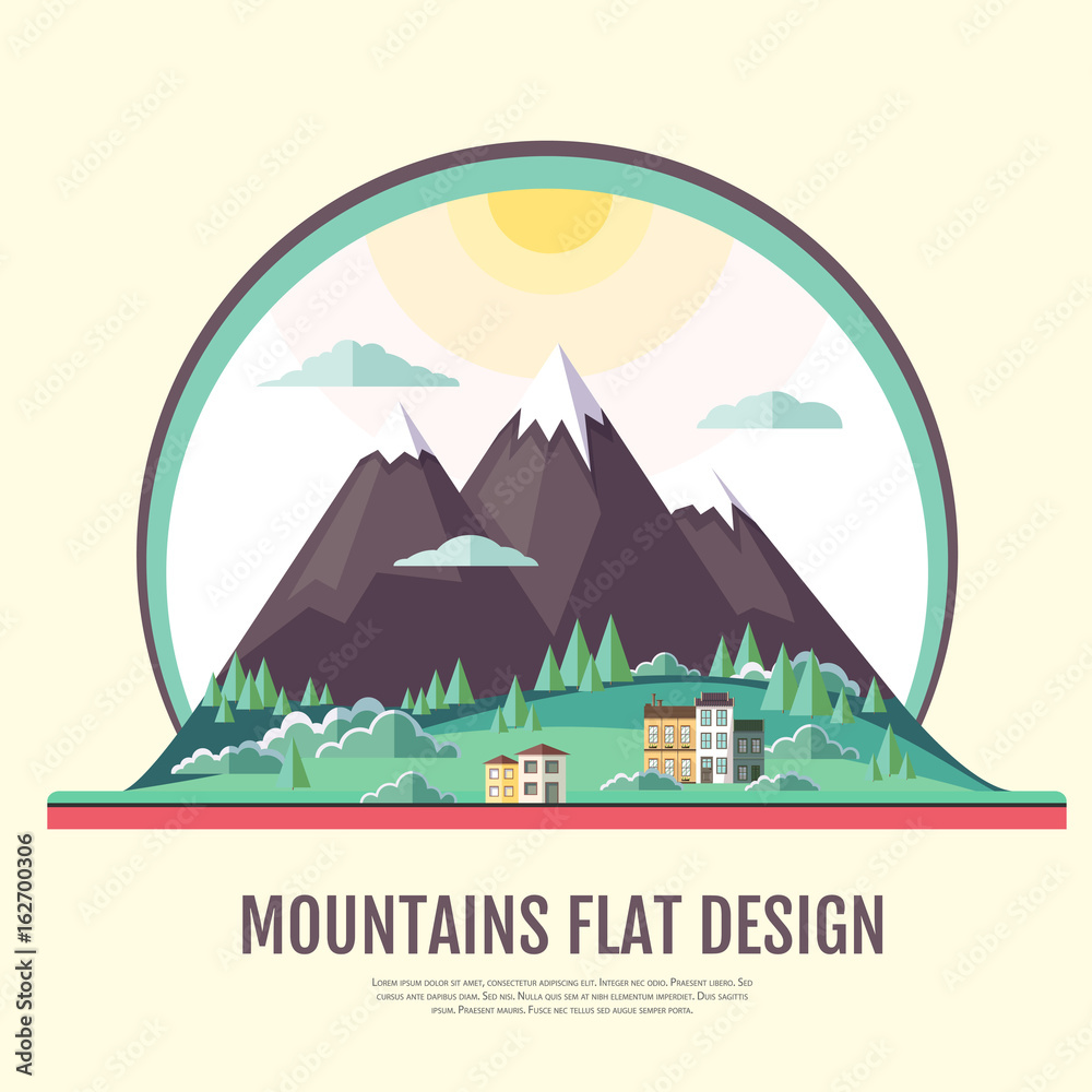 Flat style design of countryside mountains landscape. Flat style design of countryside mountains landscape.
