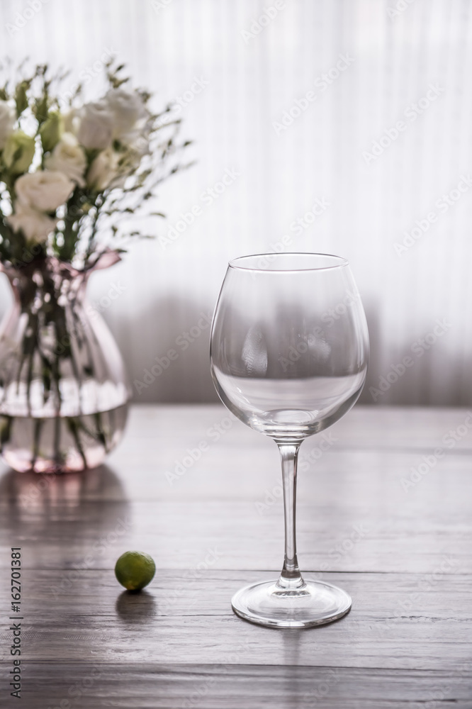 Desktop flowers and glass