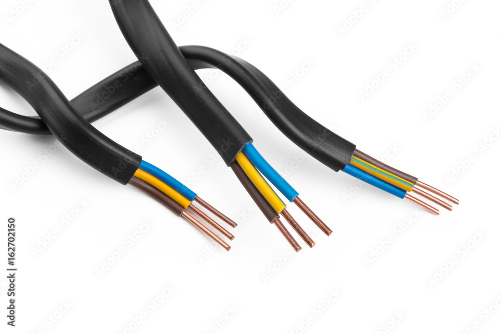 Electric screened cable with many wires isolated on white Electric screened cable with many wires isolated on white