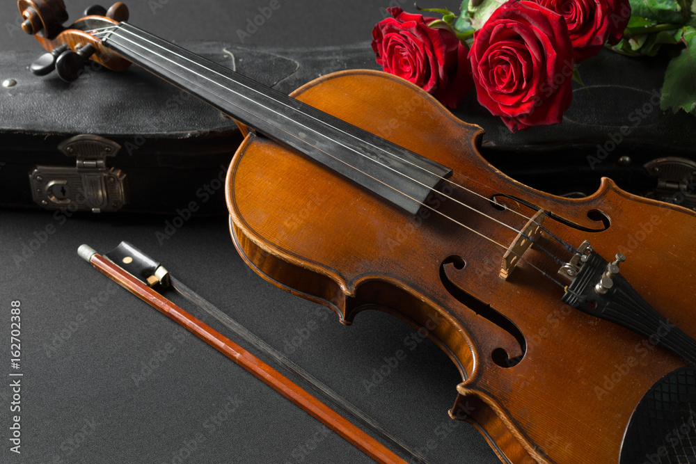 Violin and rose on black background. Violin and rose on black background.