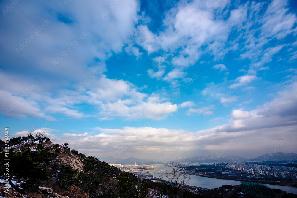 Landscape of the Guri city and Han river from Mount Achasan