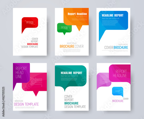 set of A4 covers with multi-colored bubbles talking.