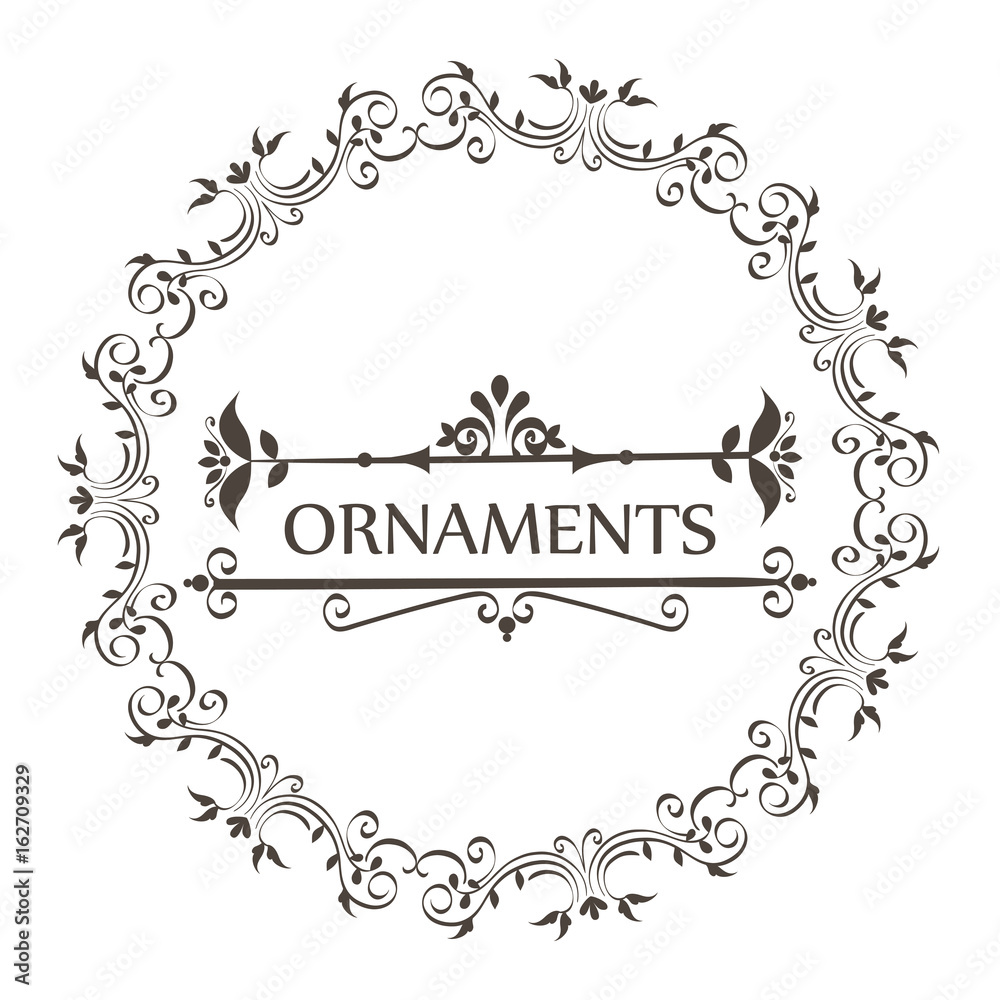 Ornaments sign with ornamental border and round frame over white background vector illustration Ornaments sign with ornamental border and round frame over white background vector illustration