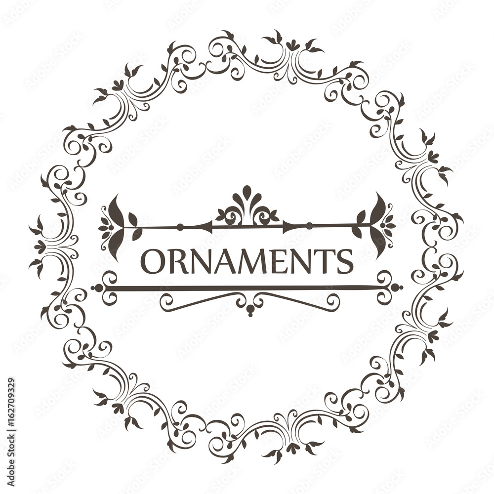 Ornaments sign with ornamental border and round frame over white background vector illustration