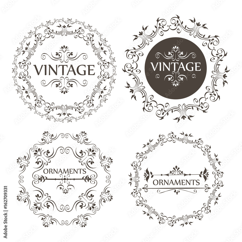 Set of signs with round ornamental frames over white background vector illustration