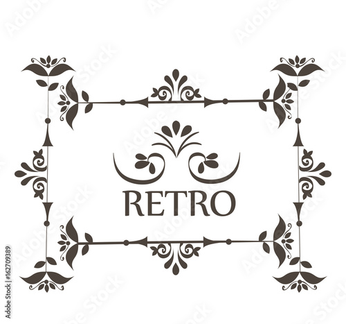 Retro sign with beautiful ornamental borders over white background vector illustration