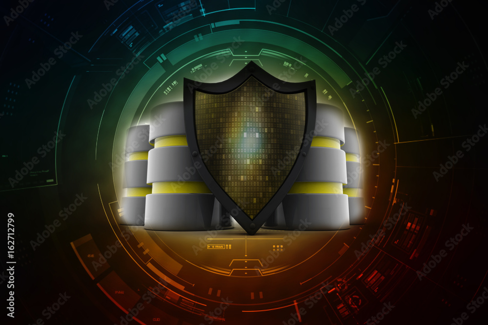 Fototapeta premium 3d illustration Security concept - shield on digital code background
