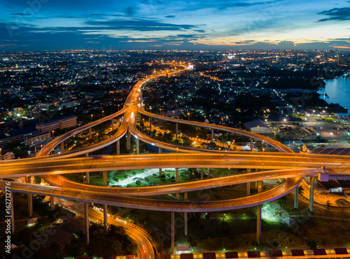 Bangkok Expressway and Highway top view during twilight time  expressway is an important facility for rush hour in Bangkok   Bangkok Thailand