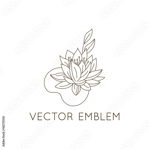 Vector logo design template - floral illustration in simple minimal linear style