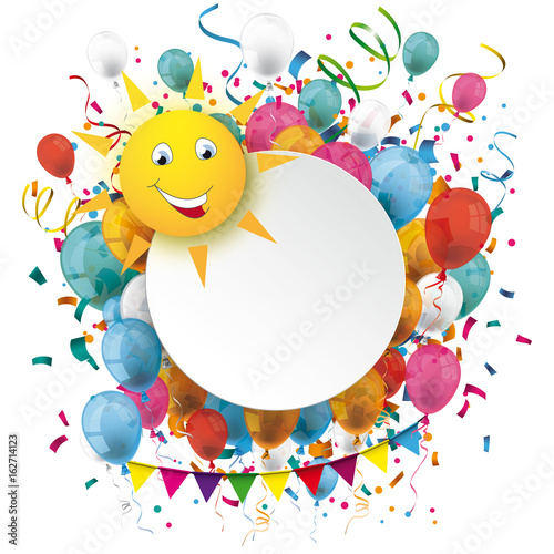 Golden Paper Circle Balloons Confetti Funny Sun