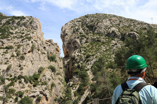 Mature man hiking on the way of the Caminito del Rey, Malaga, Spain
