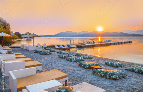 Beautiful sunrise over Nikiana beach in Lefkada island in summer season, Greece photo