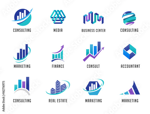 Marketing, finance, sales, media and business abstract logos and icons