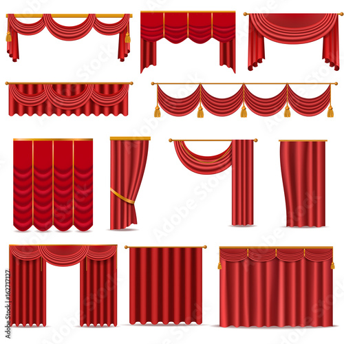 Theather scene red blind curtain stage fabric texture isolated on a white background illustration